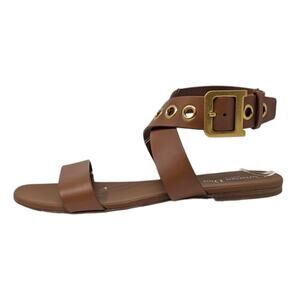 Christian Dior D-Dior ankle strap flat sandal wide strap brown leather 42